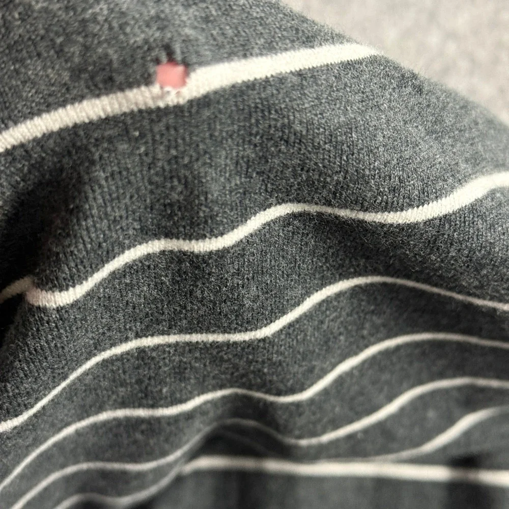 Polo Ralph Lauren Mens Pima Cotton V-Neck Striped Sweater Grey White Large